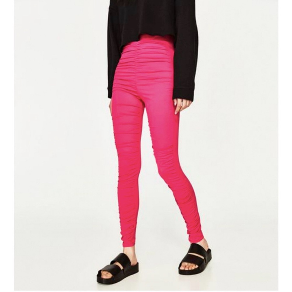 Zara Hot Pink Ruched Gathered Leggings‎